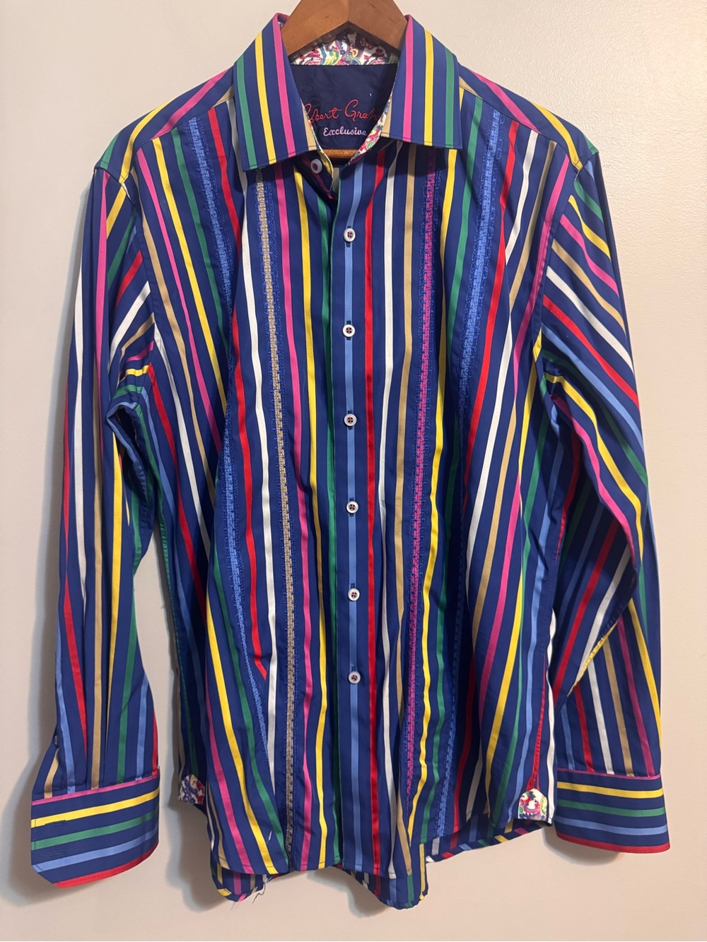 Robert Graham Exclusive Men’s M Multicolor Stripe Paisley Cuff Shirt